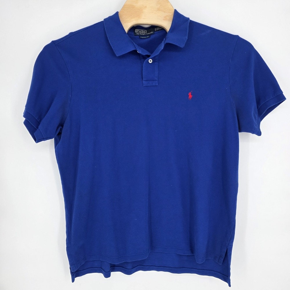 Polo Ralph Lauren Polo Shirt Mens 2XL Blue Custom Fit Red Pony Logo Preppy VTG